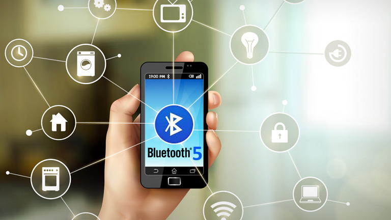 A cell phone connected via Bluetooth 5