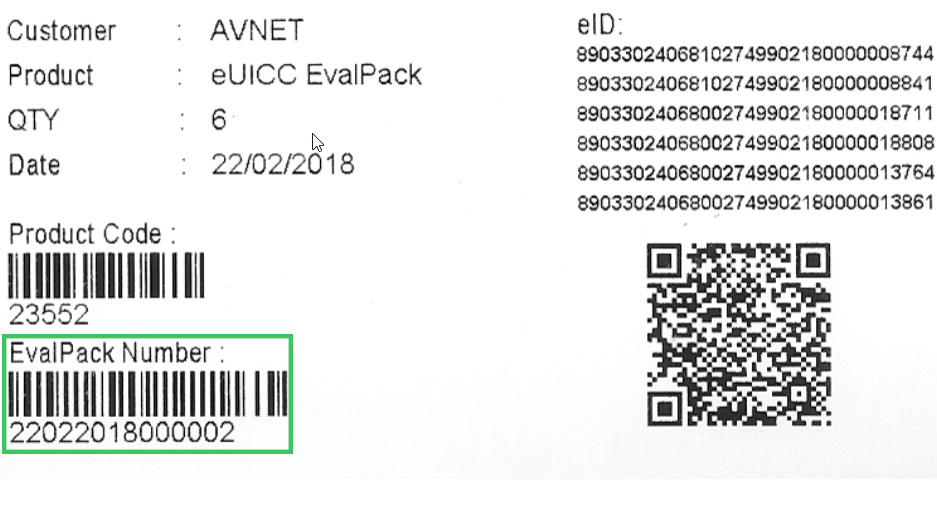 eUICC - Your Eval Pack Number