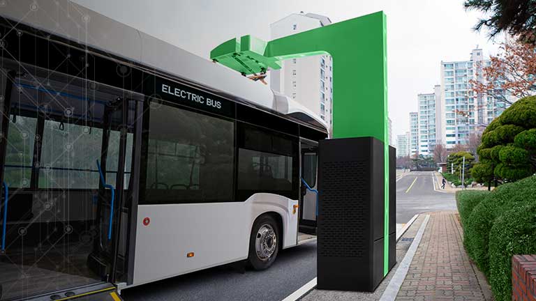 Electric bus at EV charging station