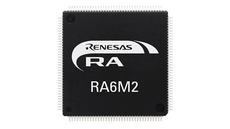 Top view of Renesas RA6M2 chip