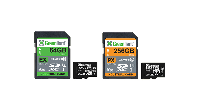 Greenliant SD / microSD ArmourDrive Industrial Memory Cards - front and back side of the memory cards