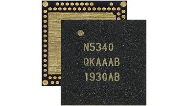 Front and back side of Nordic's nRF5340 System-on-Chip with dual processor