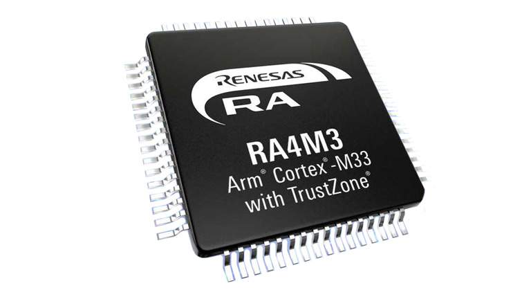 Renesas RA4M3 microcontroller - front side of the product sample