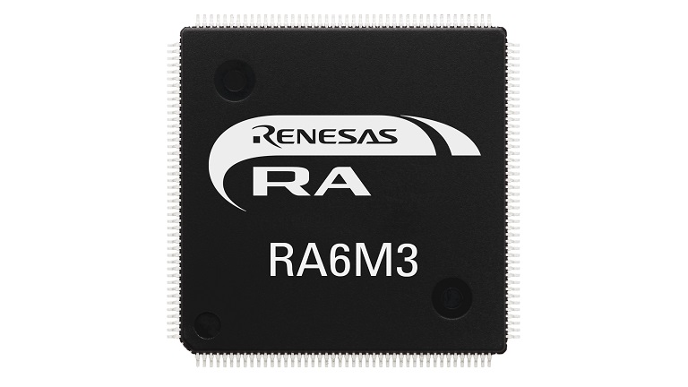Renesas RA6M3 - front and back side of the MCU